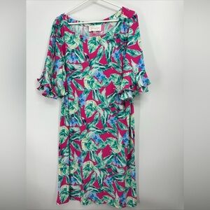 Pappagallo Women's Plus Size 1X Ruffle Sleeve Stretch Dress MSRP $99